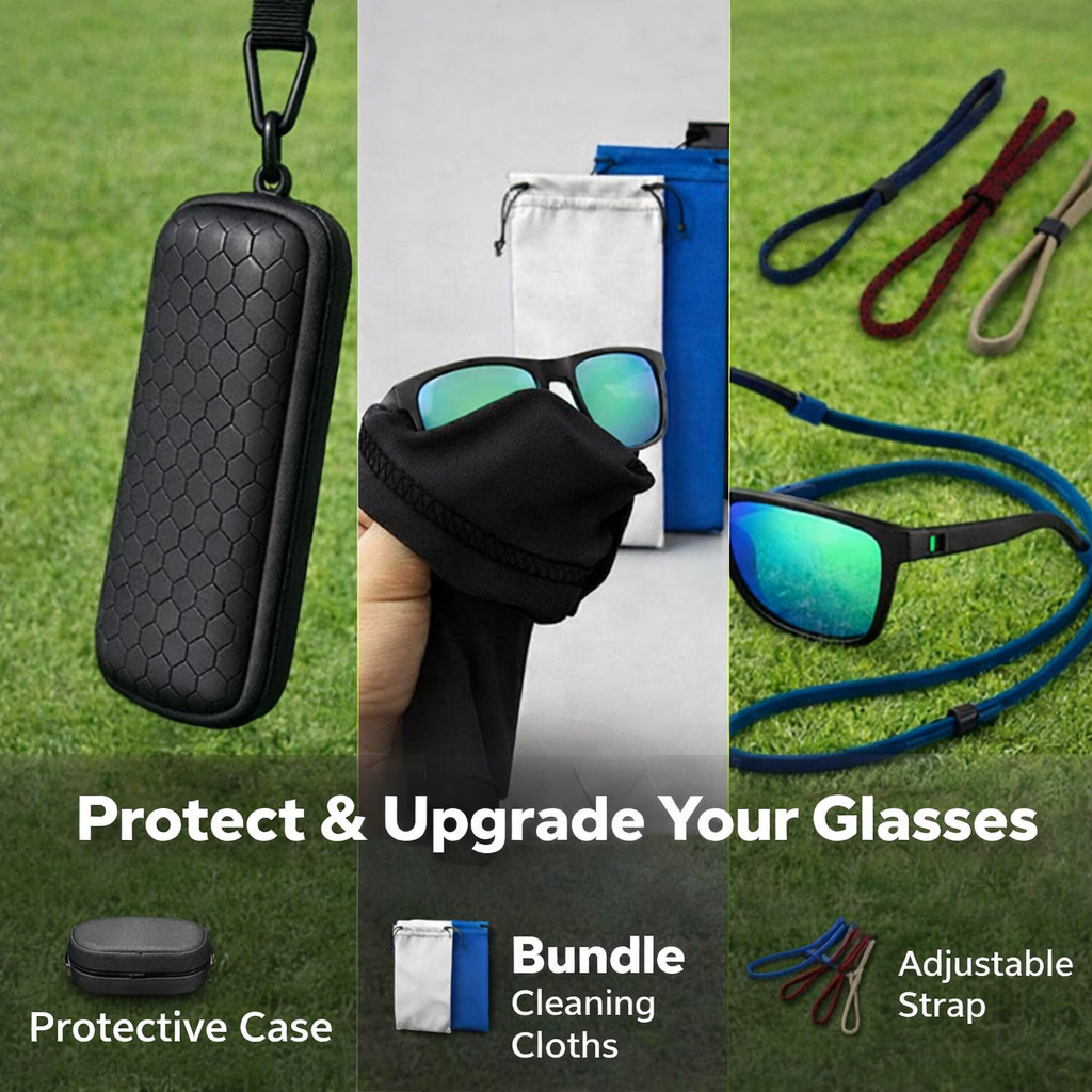 Glasses Protection Bundle - Case, Cleaning Cloths, Straps In Black